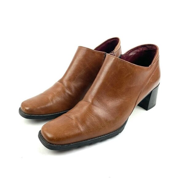 Santana Canada Ankle Boot 9 Brown Leather Square Toe Zip Up Bootie Shoes - Picture 2 of 10